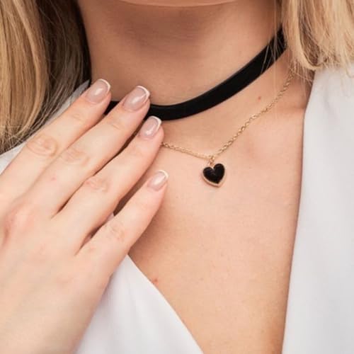 Halloween Gothic Necklace, Black Heart Choker Raven Necklace Red Heart Choker Necklaces as Goth Gifts for Women, Vampire Necklaces Bat Chokers Vintage Jewelry as Halloween Costume Party Oufits2