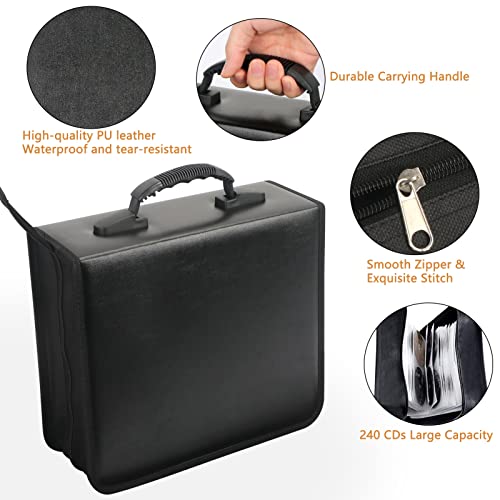 Fyy Cd Case Dvd Storage Holder,240 Capacity Pu Leather Cd/Dvd Case Organizer Binder Case For Home Travel-Black #TOP2