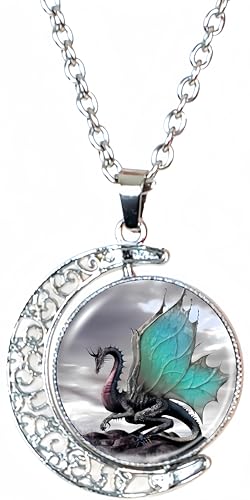 DEQIYIJI Dragon Moon Pendant Necklace Jewelry Gifts For Women Men Dragon Lovers Stuff