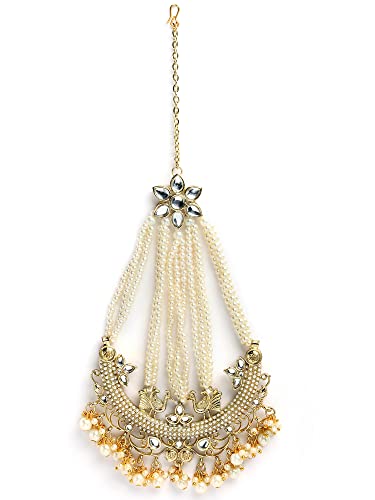 Image of Karatcart Gold Plated Pearl Beads Studded Floral Design Kundan Passa for Women