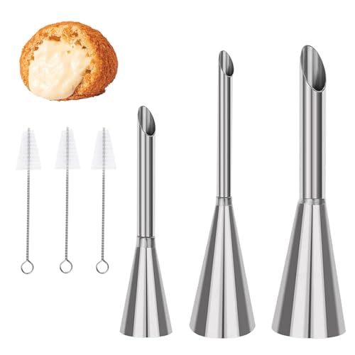 Yuiturt Lot de 3 Douilles Professionnelles Douilles à Pâtisserie Inox, Douilles pour choux et cupcakes, Seringue à décorer 5/6/8mm, Accessoires pâtisserie, Ustensiles de décoration gâteaux DIY
