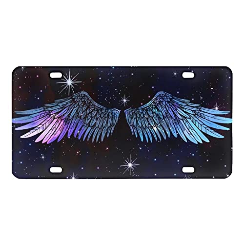 GOSTONG Angel Wings Starry License Plate Auto Accessories Metal License Plate Cover for All Vehicle,12x6 inch Car License Accessiores Auto Decorative