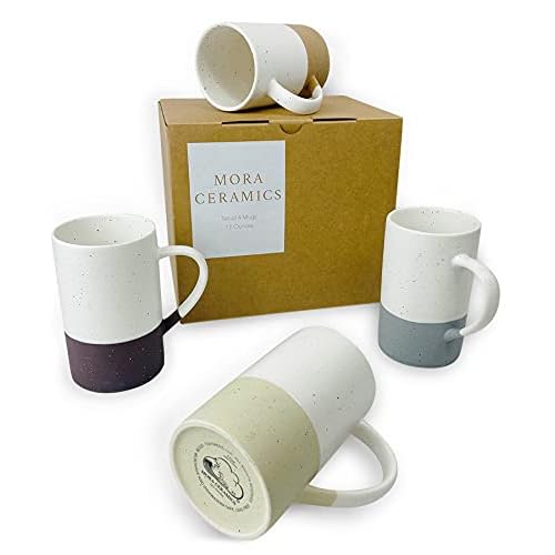 Mora Ceramics 12oz Coffee Mug Set of 4 – Tea Cups with Handle – Microwave and Dishwasher Safe, Perfect For Mug Lovers – Rustic Matte Glaze, Modern Design – Assorted Colors