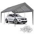 Carport Canopy 10'x20' Replacement Cover, Waterproof & UV Protected Garage Top Tarp Shelter Cover with Ball Bungee Cords, Car Cover Tent (Frame is not Included)