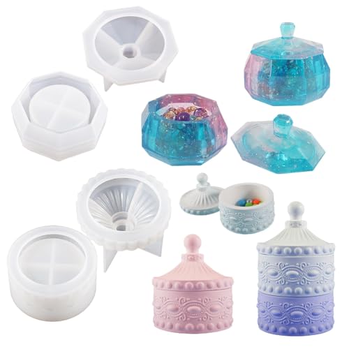 2 Set Vintage Jar Resin Mold with Lid Jewelry Box Molds Style Stackable Diamond Storage Box Resin Trinket Storage Container Box for Casting Home Decor