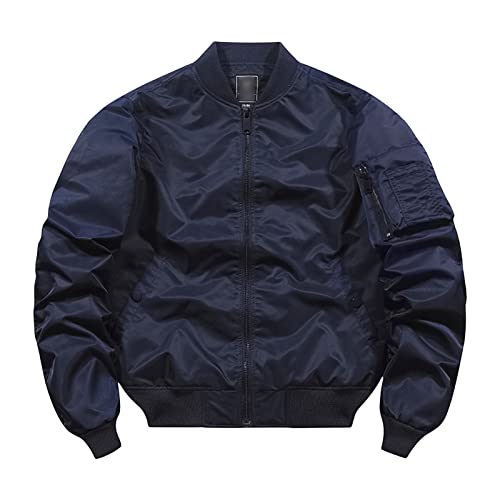 Maiyifu-GJ Bomber Jackets for Mens Classic Slim Fit Lightweight Softshell Coat Cotton Windproof Varsity Baseball Coats (Dark Blue,5X-Large)