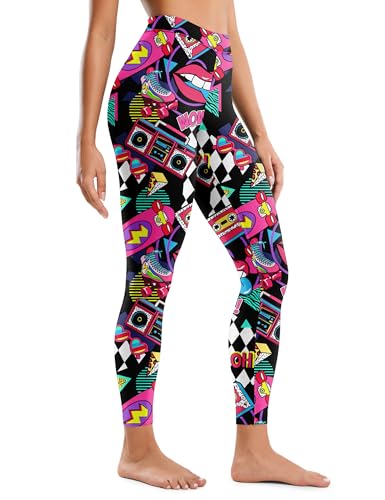 Women's 80s Leggings Neon Artistic Splash Printed Soft Stretchy Pants Running Workout Leggings Athletic Yoga Pants2