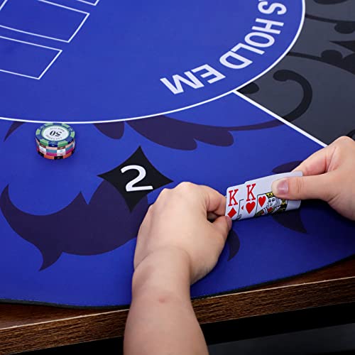 ZGME 47 x 47 Inch Poker Mat, Rubber Foam Texas Hold\'em Poker Table Tops, Professional and Folding Portable Round Layout with Carrying Bag & Poker Card for Poker Games, Casino, Blackjack, Theme Party