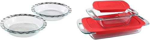 Pyrex Juego de 2 platos de vidrio para tartas 95 pulgadas juego de utensilios para hornear de vidrio de 3 cuartos de galón y 2 cuartos de galón no