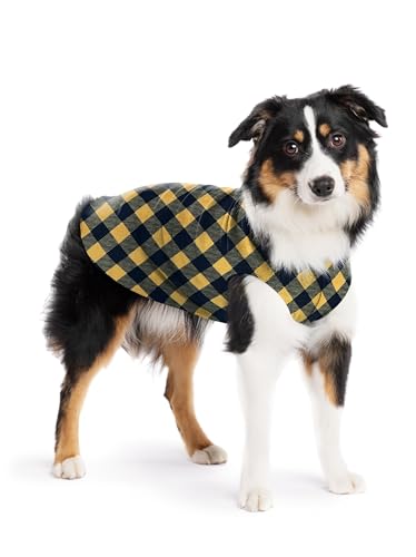 Image of Goldpaw Stretch Fleece Dog Sweater - with Spandex for 4-Way Stretch - Soft, Comfortable Dog Coat - Machine Washable - Made in the USA - Gold Buffalo Check - Size 14