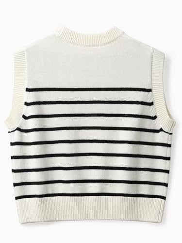 Image of Wowcarbazole Women's Striped Sweater Vest Summer Sleeveless Crew Neck Pullover Knit Tops Casual Trendy Crop Top