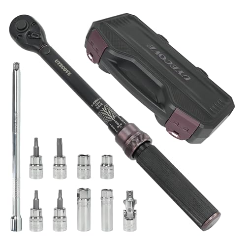 UYECOVE 11Pcs 3/8 Inch Drive Spark Plug Socket Set with 72 Tooth Click Torque Wrench 5-45FT.LB/6.8-61N.M - Heavy Duty Magnetic Swivel Spark Plug Socket for Easy Access & Removal of Spark Plugs