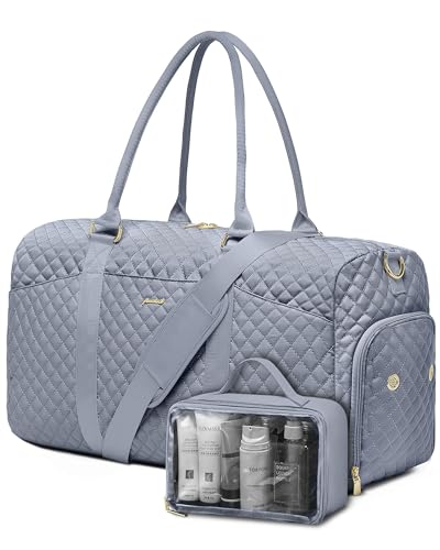 Image of Women Weekender Travel Duffle Bag: Travel Duffel Overnight Bags with Shoe Compartment Large Carry on Tote with Toiletry Bag Weekend Traveling Yoga Gym Hospital Bag for Women with Wet Pocket Grey