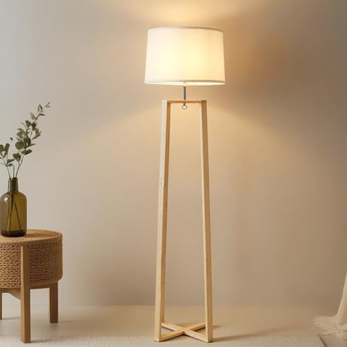 Bamboo Corner Floor Lamp for Living Room,Linen Shade Floor Lamps