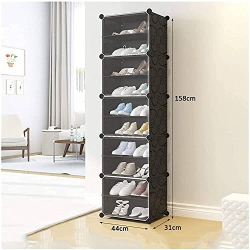 Image of AYSIS ๐๐ ๐๐ก๐๐ฅ๐ Plastic Shoe Rack for Home with 5 Transparent Magnetic Doors, 5 Hook Holder & Wooden Hammer, Shoes Stand Cabinet for Home Storage Organizer, Space Saving Footwear Stand - Black