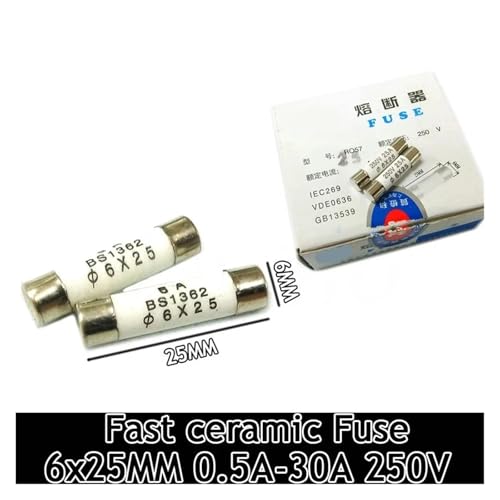 Kit de fusibles cerámicos rápidos 6x25mm 250V SHIHUANI, 10 piezas, amperajes variados miniatura 3