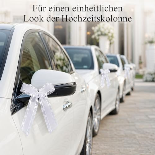 VGOODALL 30 Stück Autoschleifen Hochzeit Weiß, Satin Antennenschleifen 25x12cm für Hochzeitsauto Deko, Schleifen mit Herzmuster für Stühle und Kirchendeko, Stilvolle Gastgeschenke