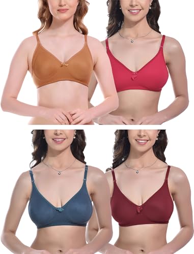 Image of FIMS - Fashion is my style Women Cotton Blend Non-Padded Bra Non-Wired Mould Seamless Cup Solid Bras Cup-B Pack of 1, Multicolor