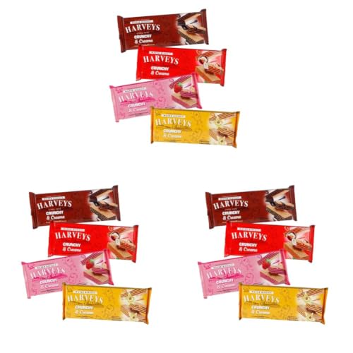 Image of HARVEYS CRUCNHY & CREAMY || WAFERS || BISCUITS || Chocolate, Hazelnut, Strawberry, Vanilla || -Pack of 12 ||150g x 4|| 600g
