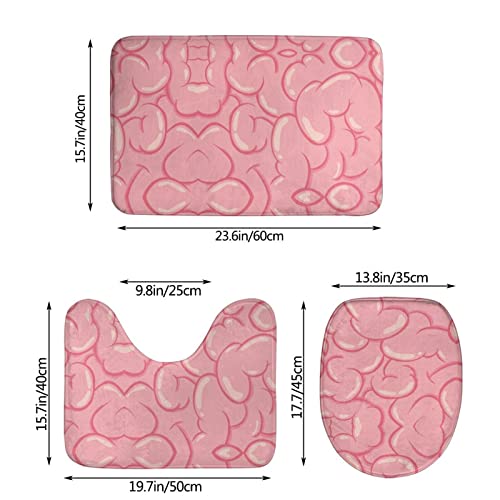 DIRYKILP Badematte + Konturmatte + Toilettendeckelbezug, Lustige Cartoon Rosa Gehirnstruktur 3 Stück Badematten Set, mit rutschfester Klebeunterseite – Bild 3