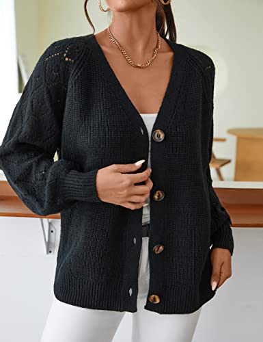 Blooming Jelly Womens Chunky Cardigans Open Front Cable Knit Cardigan Sweaters Oversized V Neck Sweater Coats (X-Large, Black) #TOP3