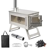 Yesinaly Ultralight Camping Stove Portable Wood Burning Stove for Tent, Camping, Outdoor Cooking, Hunting, Ice Fishing, 16.6 IN Outdoor Wood Stove with 8.2ft Foldable Chimney and Clear Glass