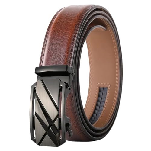 Men Metal Leather Belts Coffee Automatic Buckle Ceinture Belt Adjustable K120s21 125cm