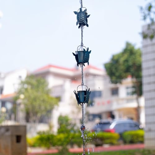 image for giole 10 FT Rain Chains for Gutter, Rain Chain with 12 Turtle Shape Cu
