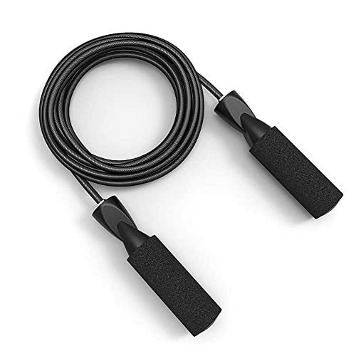 PLAYZOCO Cuerda para Saltar, Comba con Mango Antideslizante, Comba con Mango Antideslizante de Espuma, Cuerda Crosfit, Cuerda Ajustable salto, Longitud 2.8 metros, Grosor de 4.5 mm, Negro