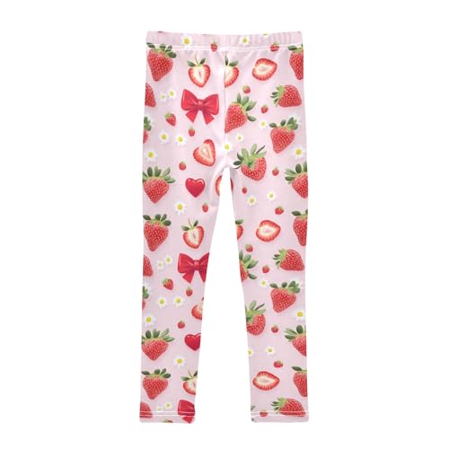 Strawberry with Daisy Girls Leggings Athletic Pants Tights Stretch Bottom2