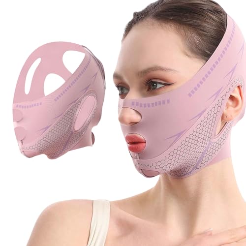Doppelkinn Entferner, Wiederverwendbarer Kinnband, Kinnmaske, V Line Lifting Mask, V-Gesichtsmasken, Wirkt Effektiv Gegen Doppelkinn und Schlaffe Gesichtshaut; Geeignet für Männer und Frauen (Lila)