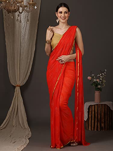 Image of AKHILAM Women's Floral Chiffon Embellished Zari Border Saree With Unstitched Blouse Piece | Stylish Chiffon Solid Saree | Chiffon Saree with Blouse Piece (DOLY2601 WBG Parent)