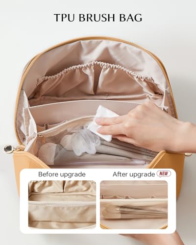 Image of EACHY Travel Makeup Bag, Large Capacity Cosmetic Bag for Women, Waterproof PU Leather, Flat Open Portable Toiletry Bag for Skincare, Brushes & Travel Essentials
