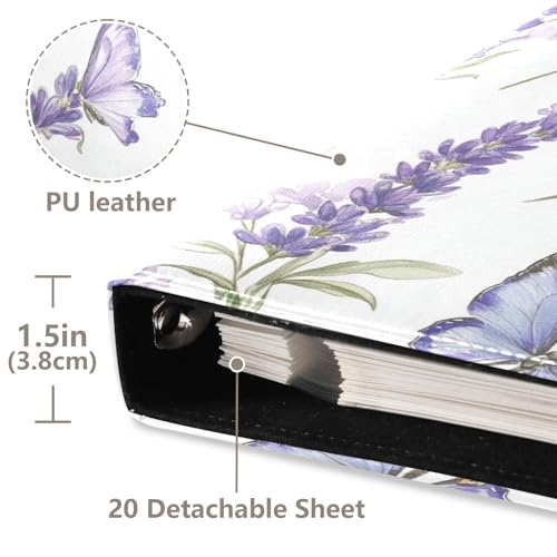 Álbum de fotos ALAZA Lavenders Butterfly con cubierta de cuero sintético PU y anillas, para bodas, viajes y recuerdos familiares miniatura 3