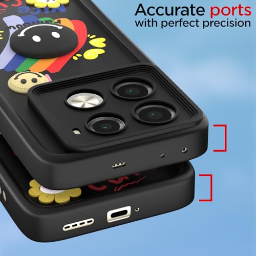 Image of Pikkme Back Cover for Infinix Note 40 Pro 5G | Soft Silicone| Cute Rainbow Smile & 3D Cartoon Flower Design | Shockproof Raised Camera Protection Bumper Case (Black)