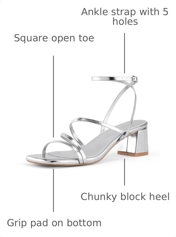 Image of Shoe'N Tale Strappy Heels for Women Low Chunky Block Heel Dress Shoes Square Open Toe Ankle Strap Heeled Sandals
