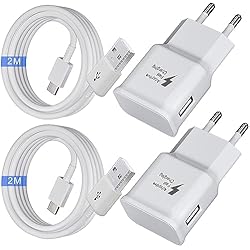 Cargador Carga Rapida Android 2-Pack Cargador USB, Cargador Rápido con Cable de Carga de 2M, Adaptador de Corriente Tipo C para Samsung Galaxy S10 S10+ S10e S9 S9+ S8 S8 Plus A54 A53 A51 A34 A20e A14 A13 M54 M53 M34 M33 M14 M13 5g