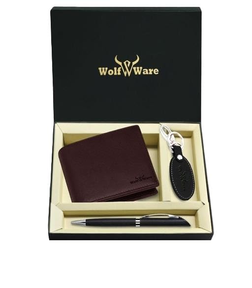 WOLFWAREProtected 100% Leather Gift Hamper for Men | Leather Wallet for Men's | Wallets Branded | Wallets for Men (Lee-on Brown),Leather Wallet Combo for Men-picture-24