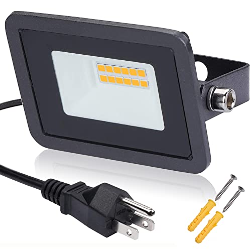 Miwat 10W Led Flood Lighting, Ip68 Waterproof Outdoor Work Lamp With Plug For Wall Housetop Basement cover