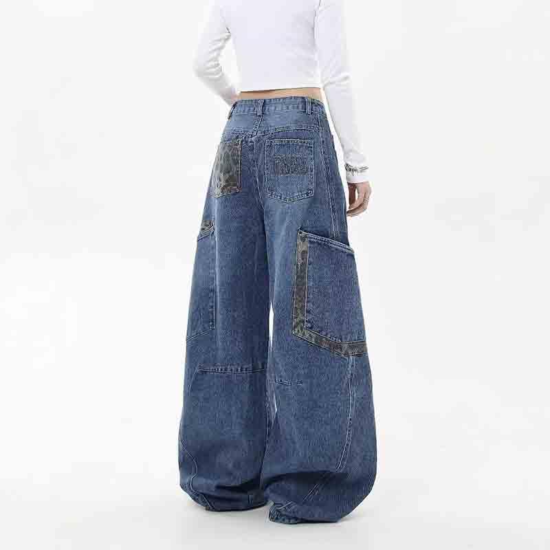 Women's Retro Niche Vintage Jeans, Loose and Slimming Leopard Print Patchwork Curved Pants Wide Leg Jeans Woman4