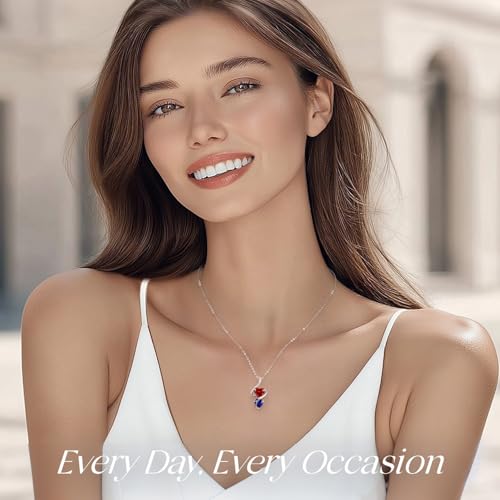 LOUISA SECRET Unique Double Heart Necklace Gifts for Wife Women, 925 Sterling Silver Tiny Birthstone Pendant Jewelry Gift for Her Girlfriend Mom Valentine's Day Anniversary Mother's Day Birthdays & Christmas3