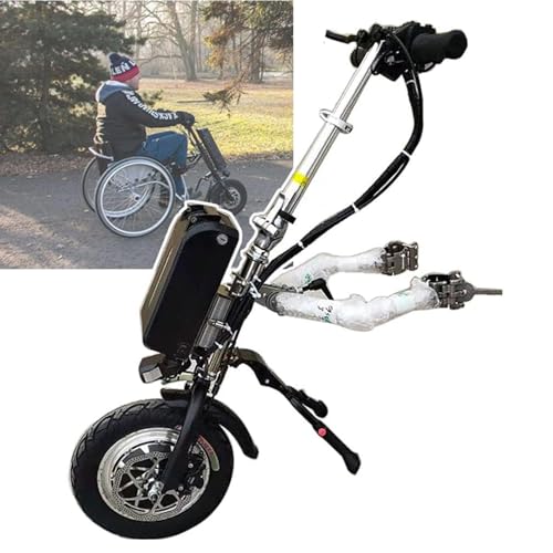 電動ハンドサイクル車椅子アタッチメント、フロントライト付き、リハビリテーションセラピー電動車椅子変換キット、電動車椅子トレーラー、70 km範囲、3スピード、48V 17 Ahバッテリー、