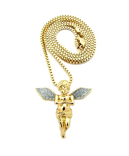 Fashion 21 Sparkled Micro Angel Cherub Pendant 2mm 24 inches Box Chain Necklace Gold Silver Tone3