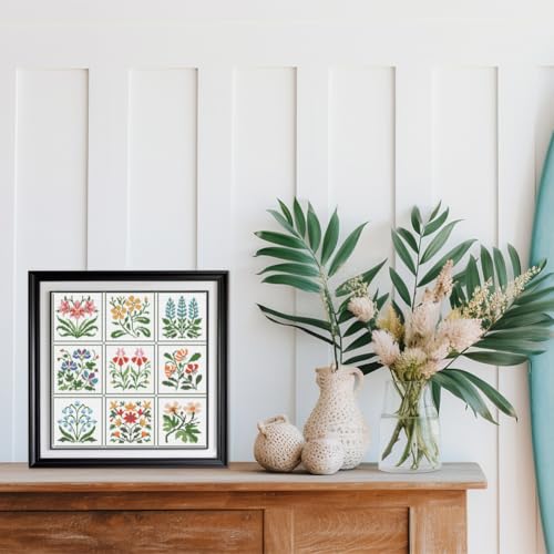 Image of FREEBLOSS 11CT Cross Stitch Kit Stamped Cross Stitch Craft Kit with Stitching Guide for Beginners Floral Folk Pattern Embroidery Set Crossstitch Wall Hanging Set 17x17inch
