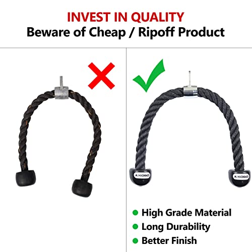 Image of Kobo Tricep Rope for Gym : Tricep Rope Cable Attachment : Tricep Rope Cable Cross D Handle, Seated Row Grip, V Tricep Press Down Bar and Straight LAT Bar