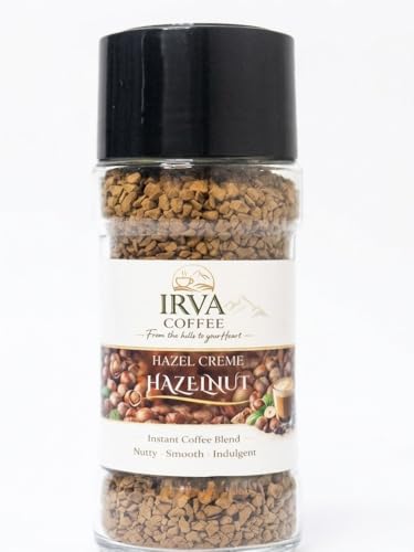 Image of IRVA Hazelnut Delight | Premium Hazelnut Flavoured Instant Coffee | Freeze-Dried Granules | Smooth, Nutty Indulgence with Rich Aroma | Perfect for Hot & Cold Coffee | Cafe-Style Experience at Home | 50 g | Makes 18-25 Cups