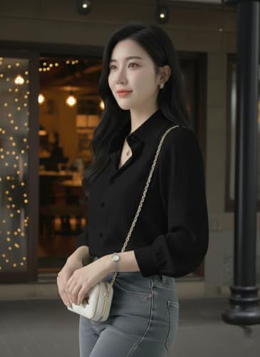 Image of Women's Button-Down Shirt Blouse with Long Sleeves