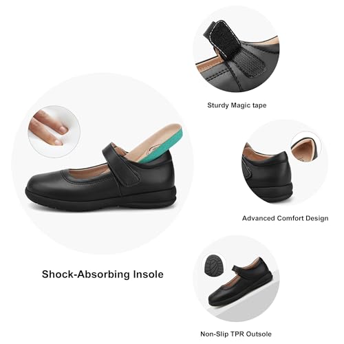 Image of Stelle Girls Mary Jane Shoes School Uniform Flats Dress Shoes Church (Little /Big Kids) | Hook-and-loop closure, Cushioned comfort, Flexible outsole, Flower girl, Party, Patent finish