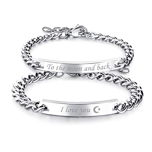 Set Pulseras de Pareja Ajustables Acero Titanio miniatura 1