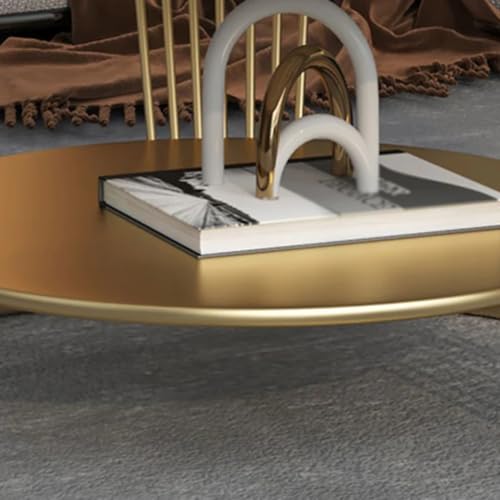 Image of 2-Tier Round Coffee Table with Open Storage Shelf for Living Room Wooden Tabletop Metal Frame Simple & Modern End Table for Small Space Center Table for Living Room Black and Golden